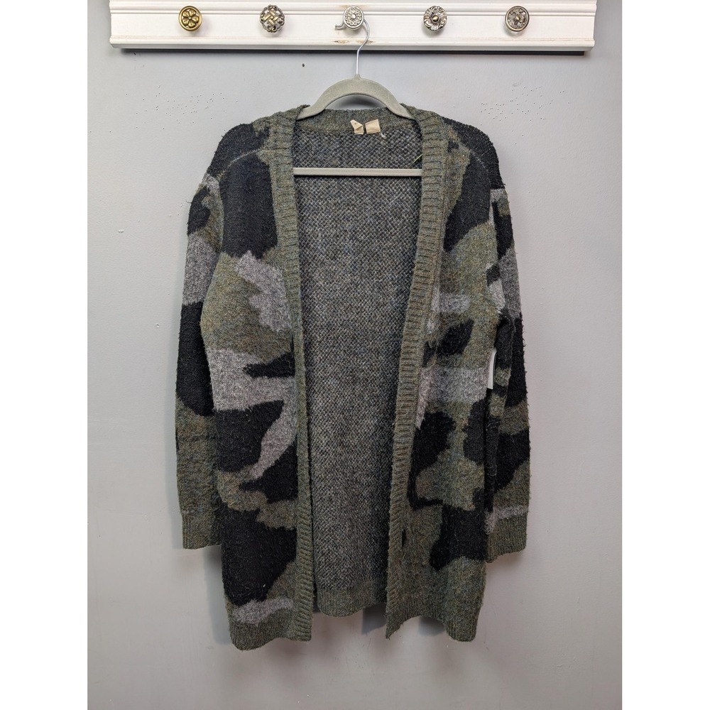 Moth Cardigan Sweater Womens Medium Green Gray Camo Open Front Anthropologie - Picture 1 of 7